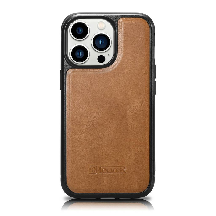 iCarer Leather Oil Wax case with genuine leather for iPhone 14 Pro (MagSafe compatible) brown (WMI14220718-TN)