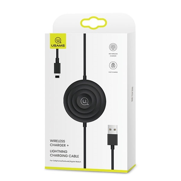 Chargeur inductive USAMS 10W Avec Câblesm Lightning Noir