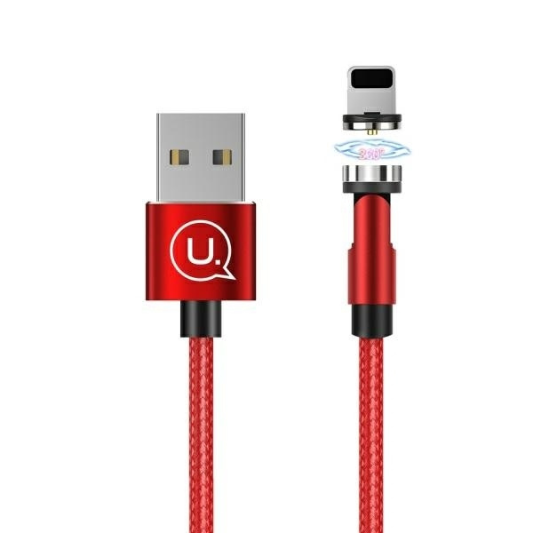 Kábel Opletený magnetický USAMS Apple Lightning 2.1A Fast Charge 1m Nastaviteľný uhol U59 SJ472USB02 US-SJ472 Red