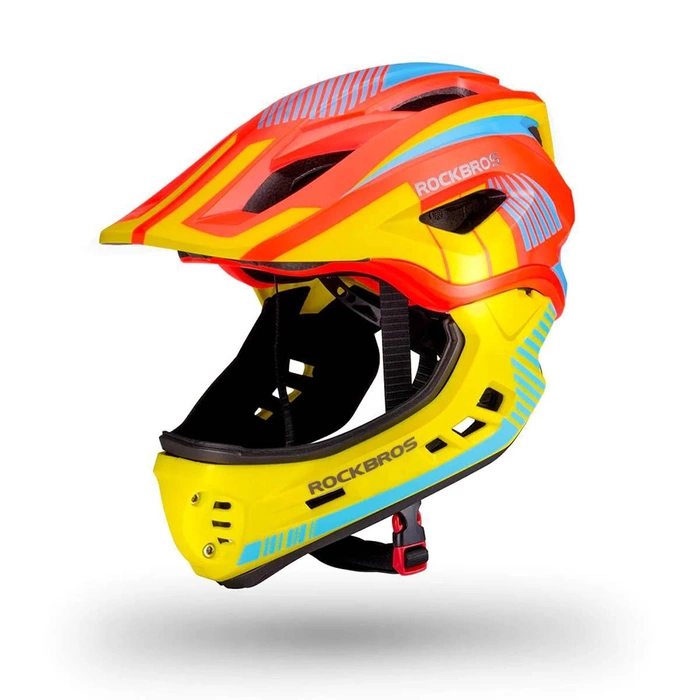 Rockbros TT-32SOYB-M children&#39;s bicycle helmet with detachable chinbar, size M - yellow-orange