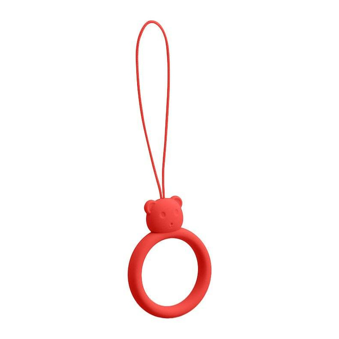 A silicone lanyard for a phone bear ring on a finger red