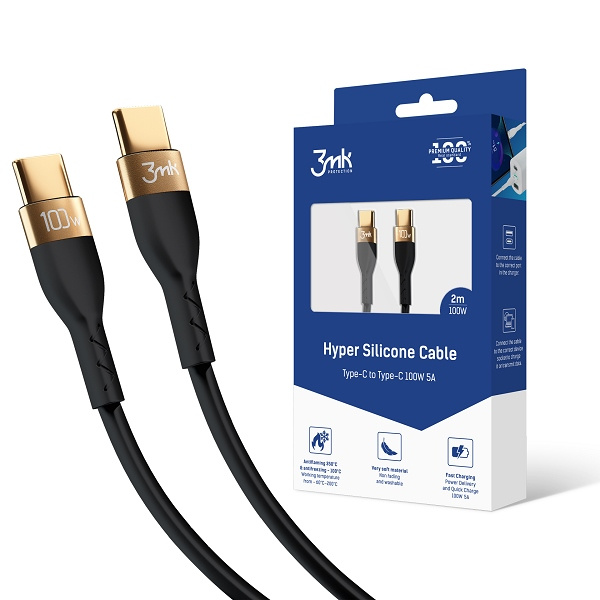 3mk HyperSilicone Cable USB-C/USB-C cable 2m 100W Black/Black