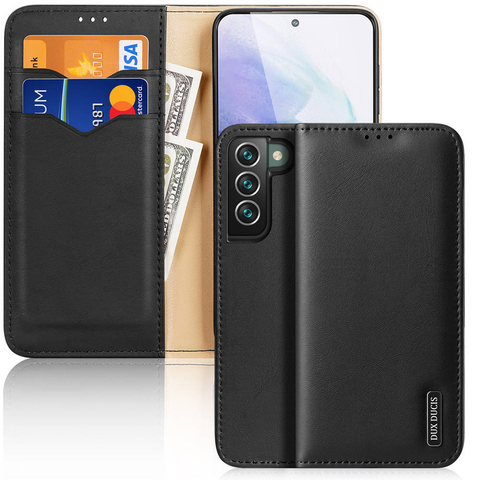 Dux Ducis Hivo Leather Flip Cover Originální kožená peněženka na karty a dokumenty Samsung Galaxy S22 + (S22 Plus) černá