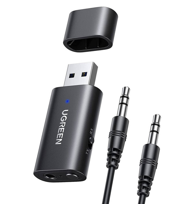 Ugreen vysílač vysílač / přijímač Bluetooth 5.0 bezdrátový audio adaptér 3,5 mm mini jack černý (CM523 60300)