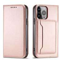 Custodia per carte magnetiche per iPhone 14 Pro Max flip cover portafoglio stand rosa