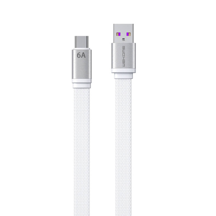 WK Design King Kong 2nd Gen series flat USB - Cable USB tipo C para carga rápida / transmisión de datos 6A 1.3m blanco (WDC-156a)