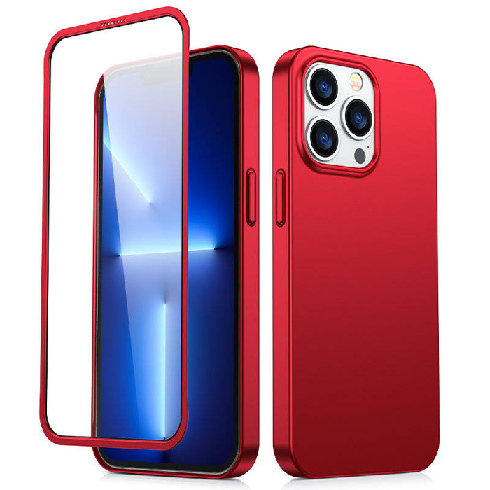 Joyroom 360 Full Case coque cover for iPhone 13 Pro Max back and front case + verre trempé red (JR-BP928 red)