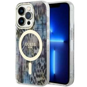Funda Guess GUHMP14XHLEOPWB iPhone 14 Pro Max 6.7" azul/azul durocase Leopard MagSafe Case