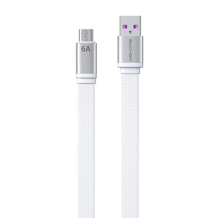 WK Design King Kong 2nd Gen series flat USB - cable micro USB para carga rápida / transmisión de datos 6A 1.3m blanco (WDC-156)