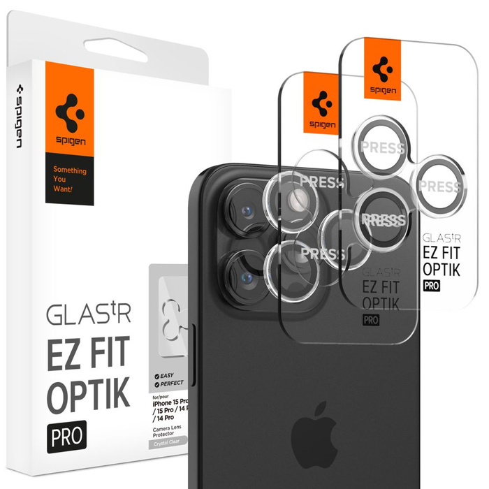 Verre PROTECTEUR DE CAMÉRA Spigen OPTIK.TR "EZ FIT" PROTECTEUR DE CAMÉRA 2-PACK IPhone 14 PRO / PRO MAX / 15 PRO / 15 PRO MAX / 16 PRO / 16 PRO MAX CRYSTAL CLEAR