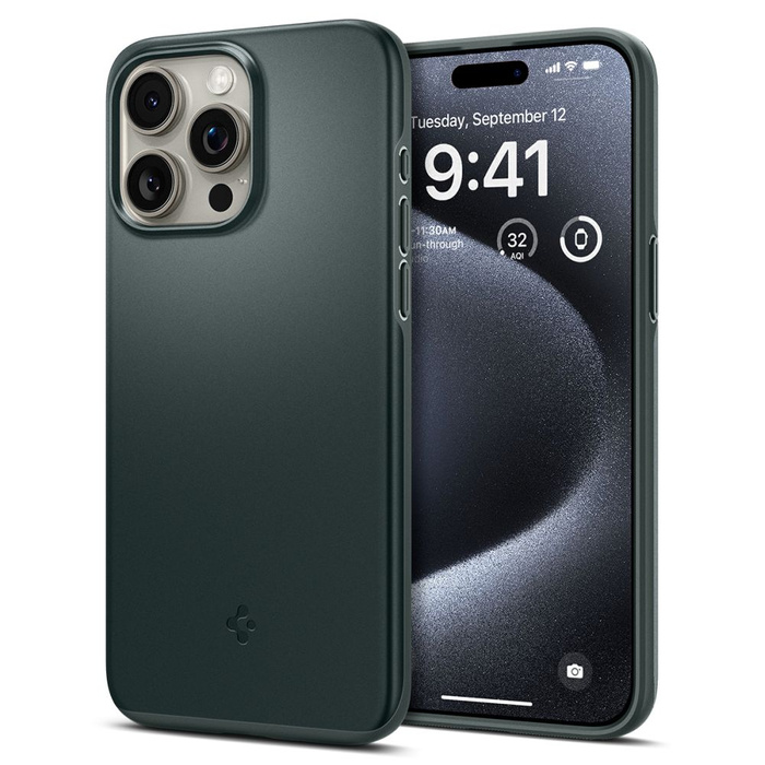 Telefontok Spigen Thin Fit iPhone 15 Pro Abyss zöld Case