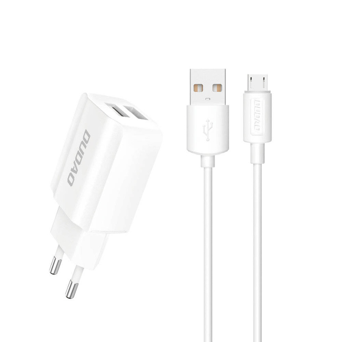 Dudao nabíječka EU 2x USB 5V/2,4A + kabel micro USB bílá (A2EU + Micro bílá)