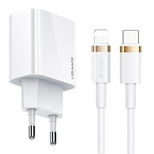 USAMS Network Charge. 1xUSB-C T34 20W 5V-3A PD3.0 + cable U63 USB-C to lightning 20W white/white T49OCLN01