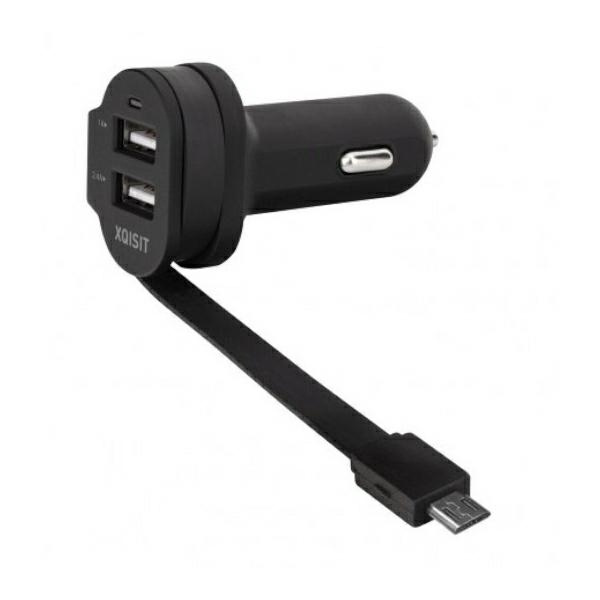 XQISIT Chargeur de voiture 6A Dual USB+micro USB noir