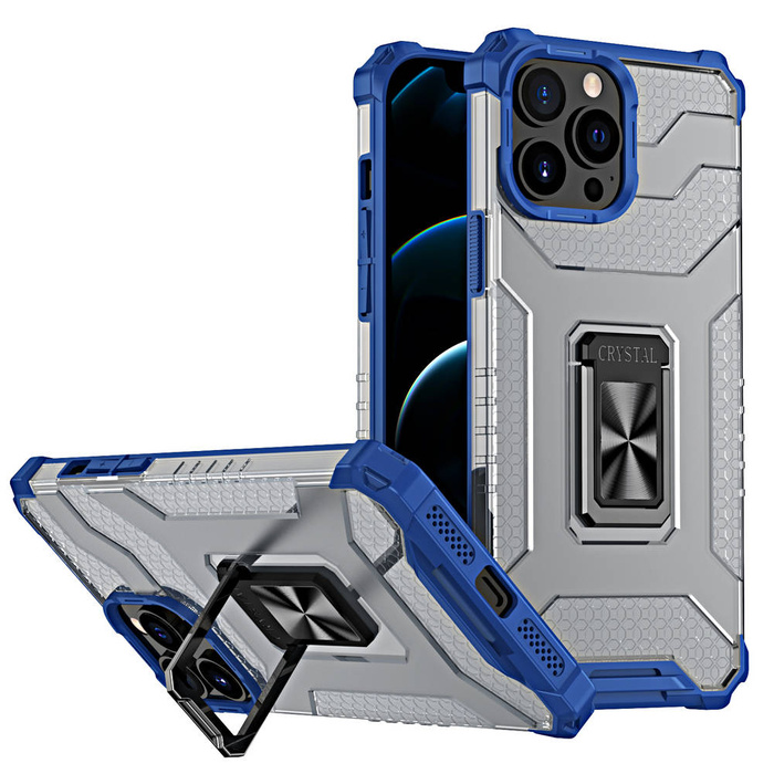 Křišťálový kroužek Case obrněný hybridní pouzdro kryt + magnetic držák iPhone 11 Pro Max modrý