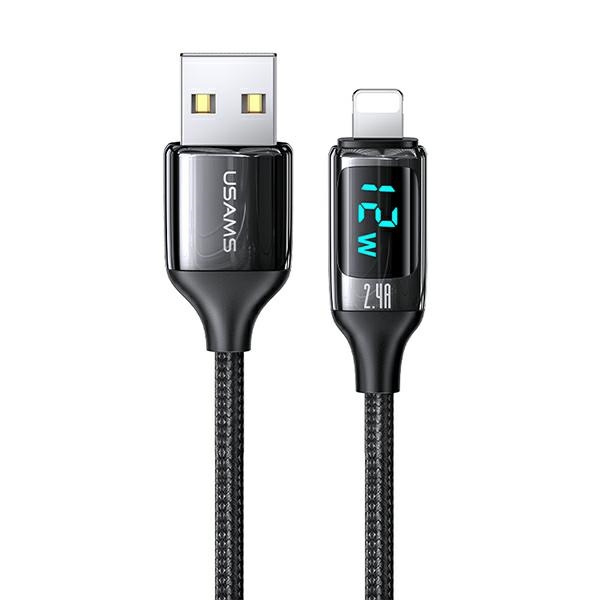 USAMS U78 lightning 1,2m LED Kabel 2,4A Rychlé nabíjení černá / černá SJ543USB01 (US-SJ543)