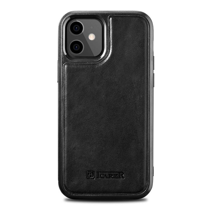 iCarer Leather Oil Wax case covered with natural leather for iPhone 12 mini black (ALI1204-BK)