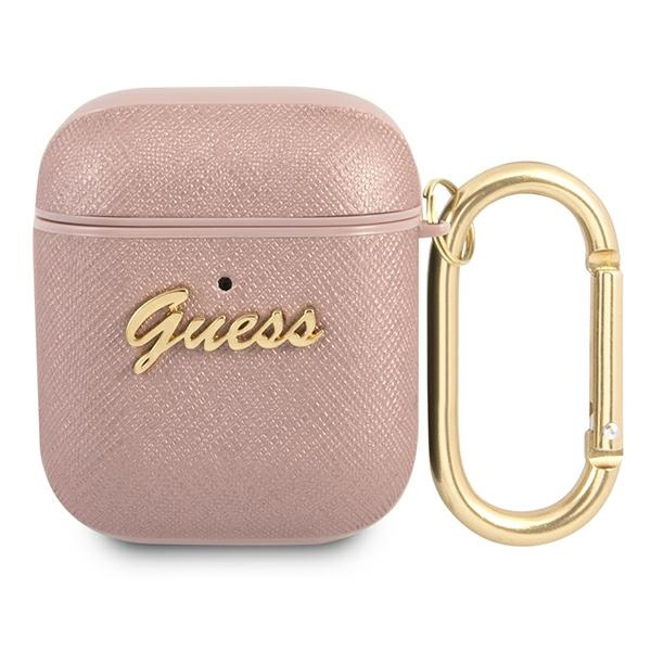 Coque GUESS Apple AirPods Saffiano Script Metal Collection Pink Case