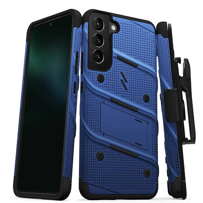 Série ZIZO BOLT - Coque blindée pour Samsung Galaxy S22 + avec verre 9H pour l&#39;écran + Support avec support (bleu)