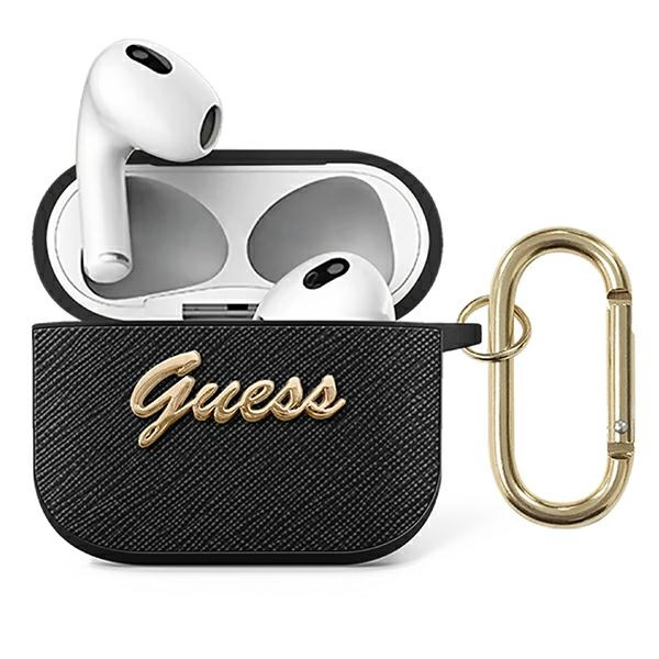 Guess GUA3SASMK AirPods 3 Abdeckung schwarz / schwarz Saffiano Script Metal Collection