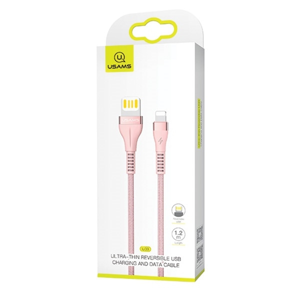 Cable Braided USAMS Lightning 2A Fast Charging 1.2m Pink