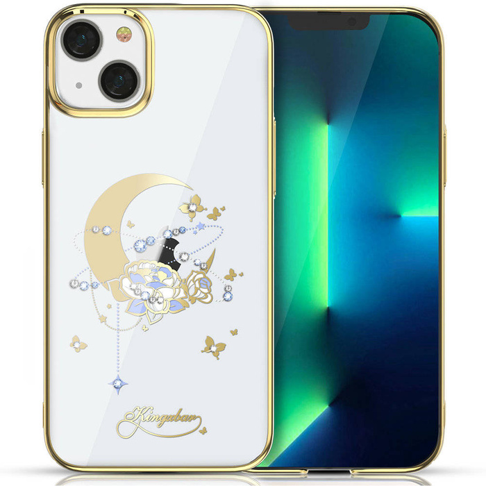 Kingxbar Moon Series Boîtier de luxe avec cristaux Swarovski pour iPhone 13 gold (Flower)