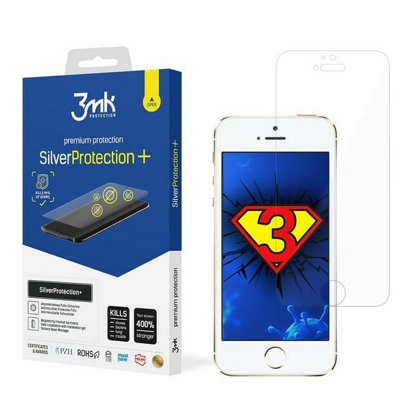 Screen Protector Antimicrobial 3mk Apple iPhone 5 5S SE Silver Protect Wet Mounted