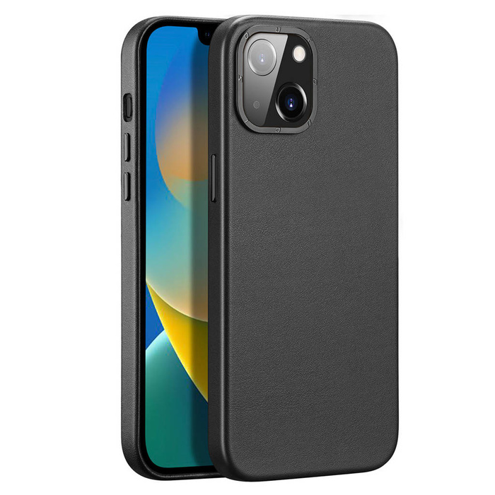 Dux Ducis Grit Funda de piel para iPhone 14 Elegante funda de piel sintética (compatible con MagSafe) Negro