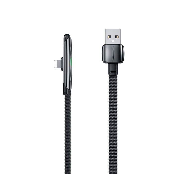 WK Design Gaming Series Flaches abgewinkeltes Kabel mit seitlichem USB - Lightning Laden / Datenübertragung 6A 1m Schwarz (WDC-151- Lightning)