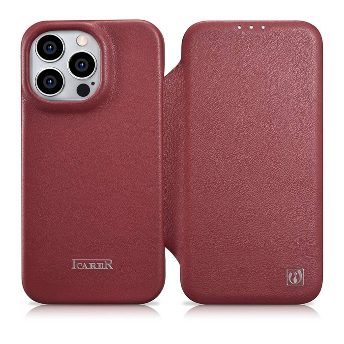 iCarer CE Étui folio en cuir de qualité supérieure pour iPhone 14 Pro Max Flip magnétique MagSafe Rouge (WMI14220716-RD)