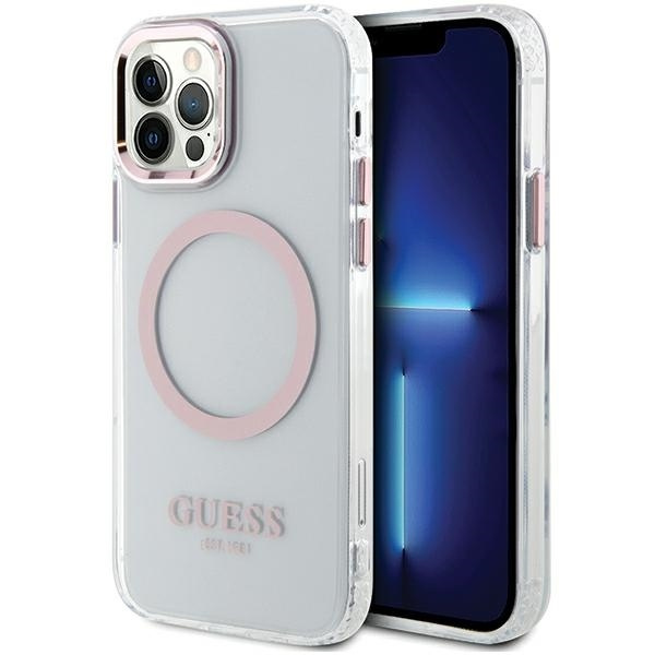 Guess GUHMP12MHTRMP iPhone 12/12 Pro 6.1" pink/pink hard case Metal Outline MagSafe