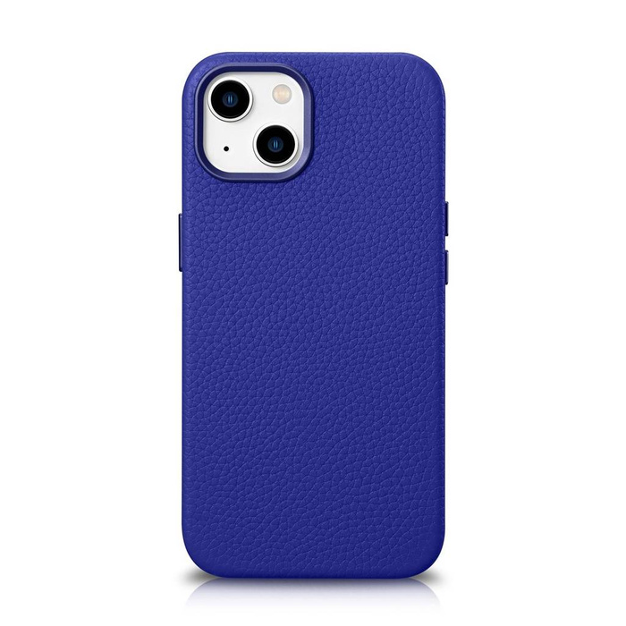 iCarer Litchi Premium Leather Case iPhone 14 Étui en cuir magnétique avec MagSafe Bleu foncé (WMI14220709-DB)