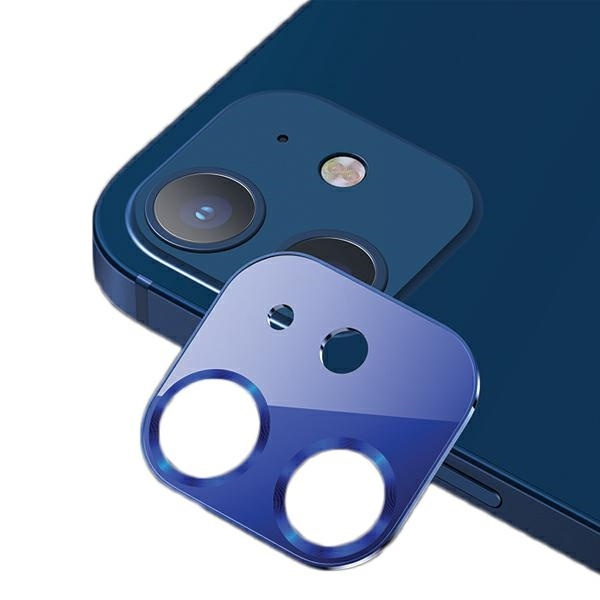 USAMS Vetro temperato Apple iPhone 12 Vetro di protezione della macchina fotografica blu metallico