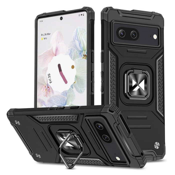 Custodia Wozinsky Ring Armor per Google Pixel 7 cover blindata anello porta supporto magnetico nero