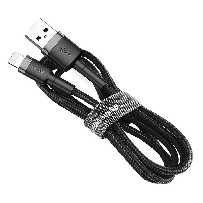 Baseus Cafule kábel strapabíró nejlon USB / Lightning QC3.0 2.4A 1M fekete-szürke kábel (CALKLF-BG1)