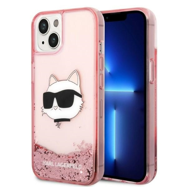 Pouzdro Karl Lagerfeld iPhone 14 Plus 6,7" pink/pink hardcase Glitter Choupette Head