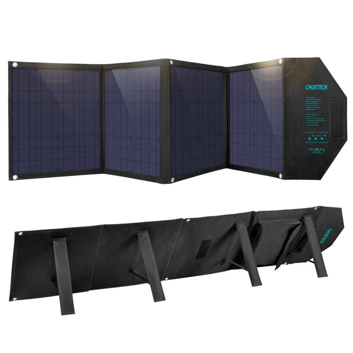 Choetech large foldable solar charger 80W solar photovoltaic USB Type C (Power Delivery) / 2x USB (Quick Charge / 2,4A) (158 x 41 cm) black (SC007)