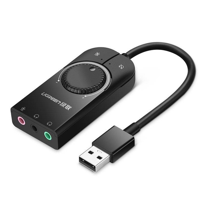 Ugreen carte son externe musique adaptateur USB - mini jack 3,5 mm avec contrôle du volume 15cm noir (40964)