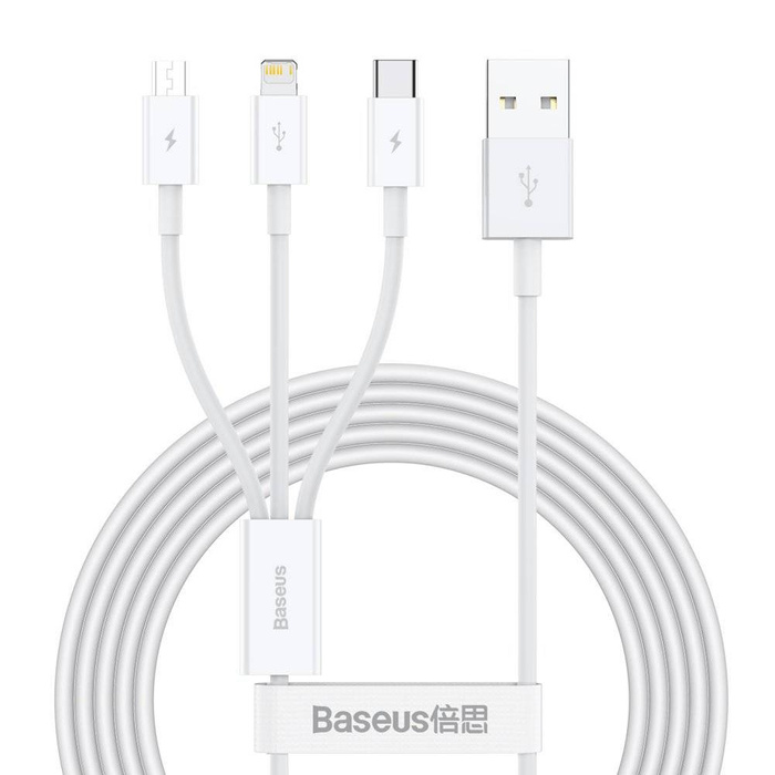 Baseus Superior 3v1 USB kabel - Lightning / USB typu C / micro USB 3,5 A 1,5 m bílý (CAMLTYS-02)