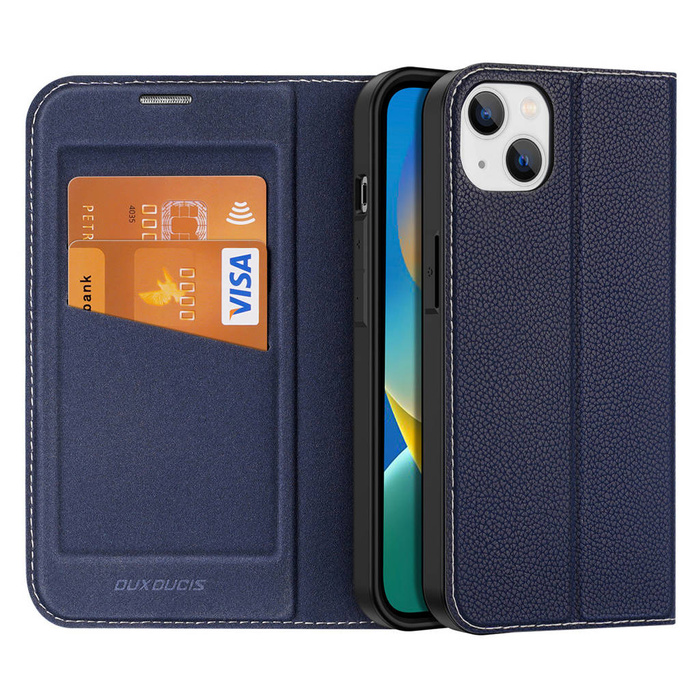 Dux Ducis Skin X2 para iPhone 14 Max con solapa magnética azul