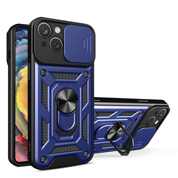 Obal Hybrid Armor Camshield obal iPhone 14 Plus pancéřové pouzdro s krytem fotoaparátu modré barvy Case