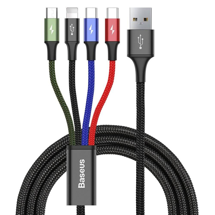 [PO VRÁCENÍ] Kabel Baseus USB 4v1 Lightning / 2x USB Type C / micro USB kabel, nylonové opletení 3,5A 1,2m černý (CA1T4-B01)