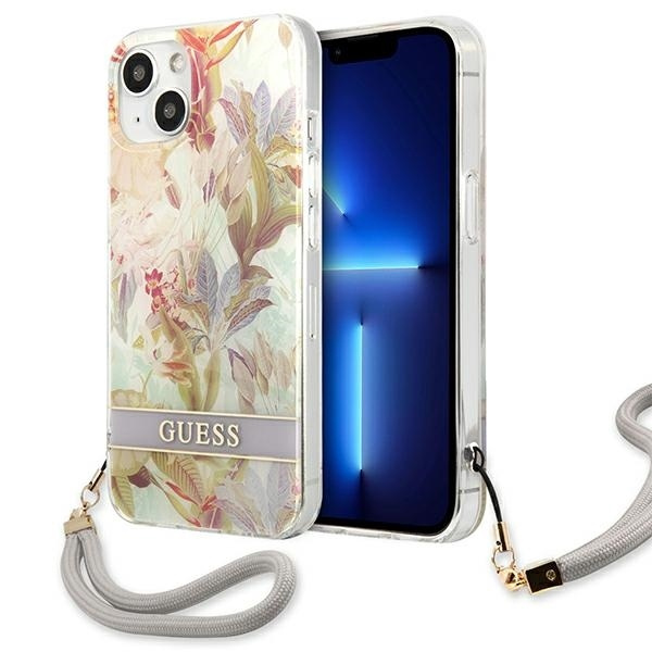 Case GUESS Apple iPhone 13 Mini Flower Strap Purple Hardcase