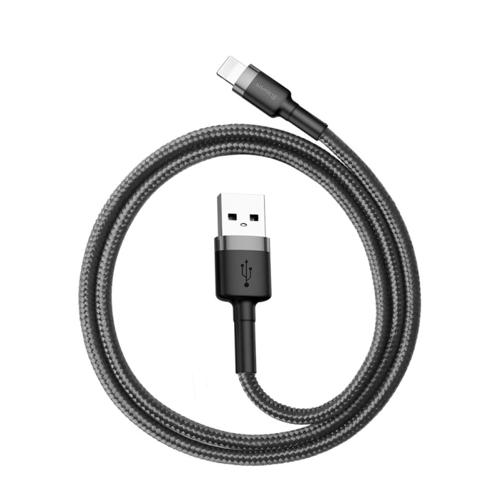 Baseus Cafule Cable odolný nylonový kabel USB / Lightning QC3.0 2.4A 0.5M černo-šedý (CALKLF-AG1)