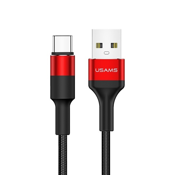 Kabel Opletený USAMS USB-C 2A 1,2 m červený černý