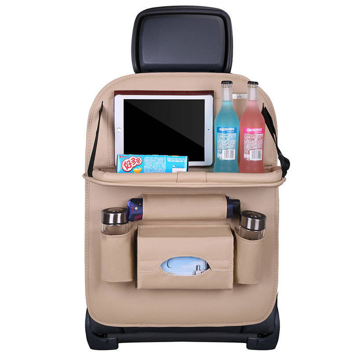 Car organizer for the seat foldable shelf mini car table beige