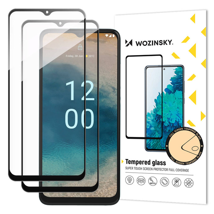 Wozinsky verre trempé plein colle 2x verre trempé pour Nokia G22 9H plein écran couverture complète avec cadre noir