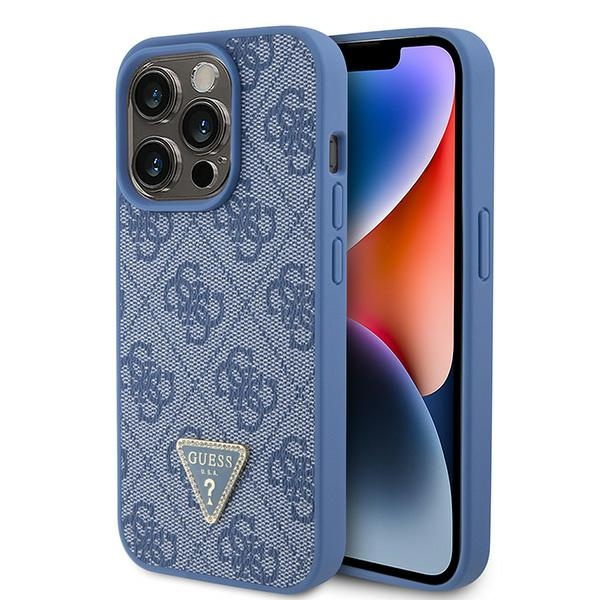 Case Guess GUHCP15LP4TDPB iPhone 15 Pro 6.1" blue/blue hardcase Leather 4G Triangle Strass Case