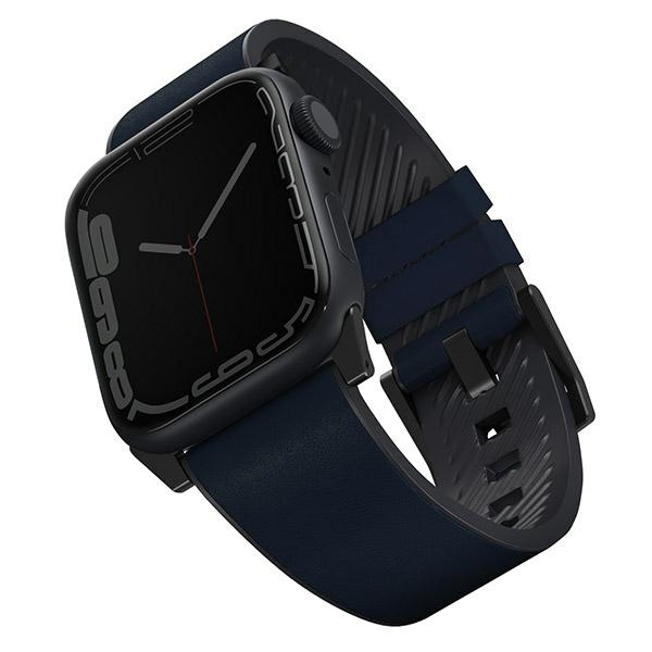 Uniq Straden Apple Watch Series 4/5/6/7 / SE 42/44 / 45mm strap. Leather Hybrid Strap blue / blue