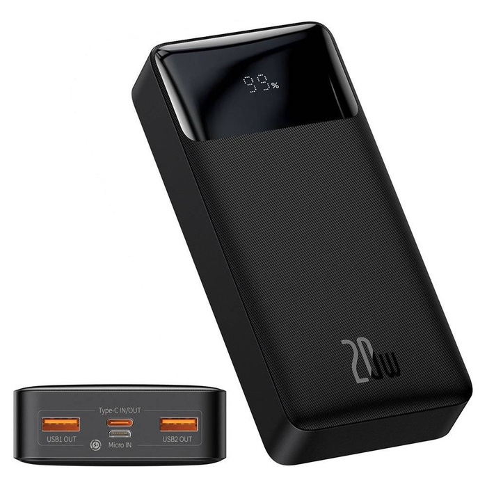 Baseus Bipow Digital Display Powerbank 20000mAh 20W 2x USB / USB Typ C / Micro USB 20W Quick Charge AFC FCP schwarz (PPDML-M01)